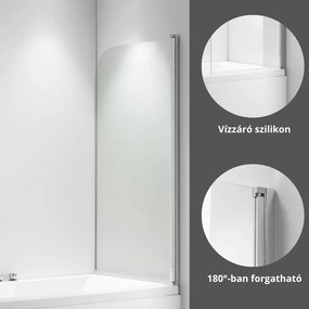 Stuxi Ravenna 75x140 kihajtható 1 szárnyú kádparaván 6 mm vastag vízlepergető biztonsági üveggel, krómozott elemekkel