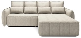 Bézs bársony kinyitható-tárolóhelyes sarokkanapé (jobb oldali-heverő résszel) Campo – ELTAP
