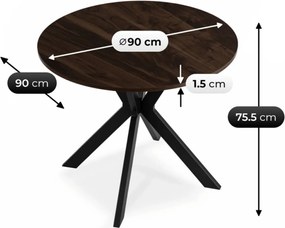 Kerek Étkezőasztal Dió/Fekete Színben LAUREN 90 cm