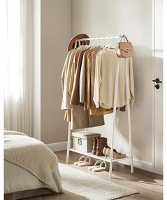 Ruhatartó állvány akasztórúddal és polccal, 33,5 × 92,5 × 153 cm, fehér színben