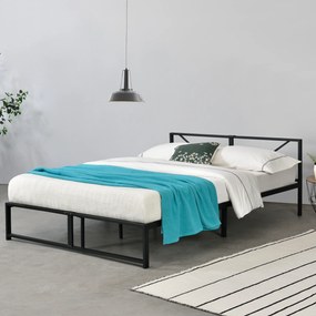 [en.casa] Fémkeretes ágy Meran, 140 x 200 cm, acél, fekete, 2 személyes, ágyráccsal