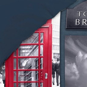 Sötétkék egyszemélyes pamut ágyneműhuzat 140x200 cm City London – douceur d'intérieur