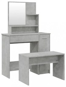 betonszürke színű fésülködőasztal-szett 86,5 x 35 x 136 cm