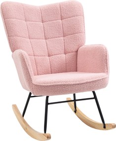 HOMCOM hintafotel — steppelt berber plüss megjelenés, párnázott karosszék fa hintalábakkal nappaliba és hálószobába, 120 kg, rózsaszín | Aosom
