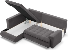 Tokio sarokkanapé, L alakú háttámlával, 2 ágyneműtartóval, kordbársony, baloldali, szürke