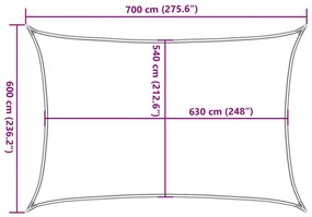 világosszürke négyszögletű HDPE napvitorla 160 g/m² 6x7 m