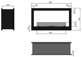 InFire - Beépített BIO kandalló 90x50 cm 3kW bifaciális