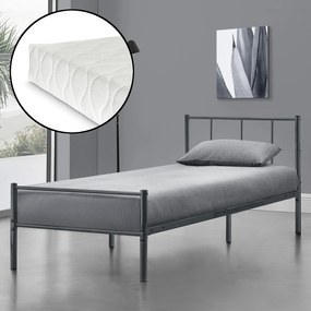 [en.casa] Fémkeretes ágy matraccal, kopásálló, Sötétszürke, 90 x 200 cm