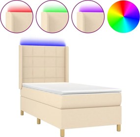 vidaXL krémszínű szövet rugós és LED-es ágy matraccal 90x190 cm
