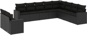 vidaXL 10 részes fekete polyrattan kerti ülőgarnitúra párnákkal