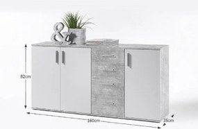 Komód, fehér/beton, POPPY 3