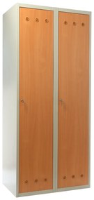 Fém szekrény fa ajtókkal, 80 x 50 x 180 cm, hengerzárral, bükkfa