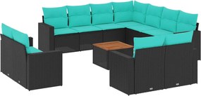 vidaXL 12 részes fekete polyrattan kerti ülőgarnitúra párnákkal