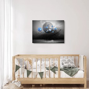 Kék absztrakt gömbök képe (üvegen) (70x50 cm)