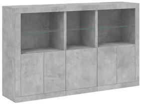 betonszürke tálalószekrény LED-világítással 162 x 37 x 100 cm