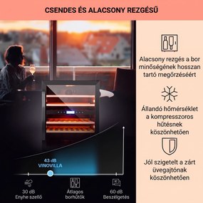 Klarstein Vinovilla Onyx 43, kétzónás borhűtő, 129 liter, 43 palack, 3 színű LED világítás