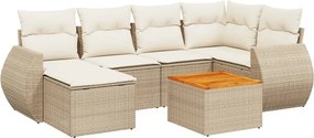 vidaXL 7 részes bézs polyrattan kerti ülőgarnitúra párnákkal