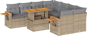 vidaXL 9 részes bézs polyrattan akácfa kerti ülőgarnitúra párnákkal