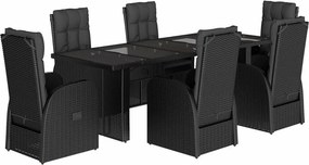 vidaXL 7 részes fekete polyrattan kerti étkezőgarnitúra párnával