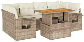 vidaXL 7 részes bézs polyrattan kerti ülőgarnitúra párnákkal