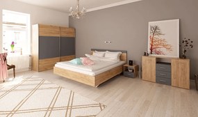 Dupla ágy, 160x200, tölgy artisan/grafit, GABRIELA