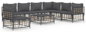 8 részes antracitszürke polyrattan kerti ülőgarnitúra párnákkal