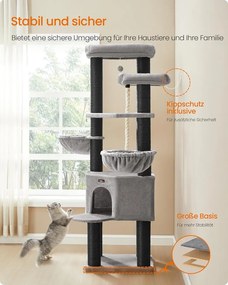 Nagy, Többszintes Macskabútor XXL 55 x 55 x 186,7 cm, szürke, fekete