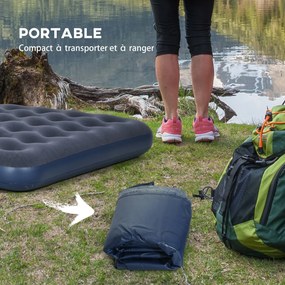Outsunny Felfújható matrac 2 főnek beépített kézi pumpával, flockolt felület, kempingezéshez, utazáshoz - 203L x 152W x 22H cm, kék | Aosom