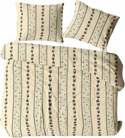 Flanel ágyneműhuzat 140x200 cm 1601N krémszínű többszínű levelek csíkok Flanel