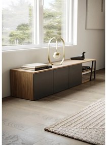 Fekete TV-állvány diófa dekorral 190x45 cm Albi - TemaHome