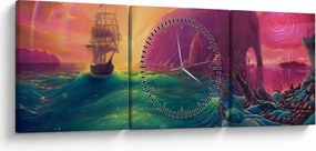 Kép - Olajfestmény, Vitorlázás egy fantasztikus birodalomba (órával) (90x30 cm)