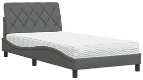 sötétszürke szövet ágy matraccal 100x200 cm