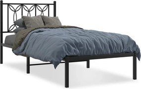 vidaXL fekete fém ágykeret fejtámlával 90 x 200 cm