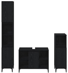 vidaXL Fürdőszoba bútor szett polcokkal 3 pcs Musta tammi Faanyag