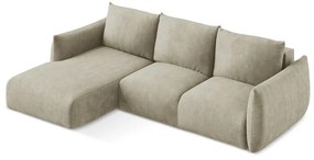 Bézs zsenília kinyitható sarokkanapé (bal oldali-heverő résszel) Leila – Makamii