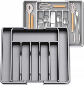 Konyhai Fiókbetét Evőeszközöknek Kihúzható Állítható Szürke Nagy XXL