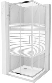 Mexen Rio 80 x 80 cm-es négyzet alakú zuhanykabin, fehér csíkok, króm + Flat fehér zuhanytálca - 860-080-080-01-20-4010