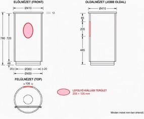 AREZZO design SORAYA 40 cm-es kerek, álló Fürdőszoba alsószekrény, fehér mosdópulttal, 1 ajtó, dió
