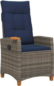vidaXL Dönthető szék tea tállal párnával 62 x 64 x 112 cm polirattan