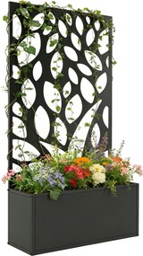 Outsunny emelt fém virágláda privát panellel és karráccsal, 61 x 23 x 113 cm | Aosom