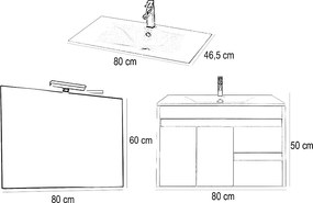 Luna Prime 80 komplett fürdőszobabútor, Sonoma tölgy-Fehér