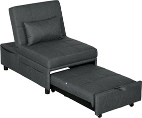 HOMCOM 3 az 1-ben átalakítható egyszemélyes fotel — dönthető, puff és kanapéágy, állítható háttámla, párnázott ülés és párna, szürke | Aosom