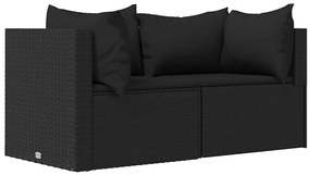 3 részes fekete polyrattan kerti ülőgarnitúra párnákkal