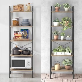 Intenso Home 5 szintes nyitott könyvespolc / virágállvány 56 x 172cm, döntött design, modern tölgy szín | Univerzális tároló állvány fém lábakkal