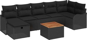 vidaXL Kerti Kanapé Szett párnával tárolóval 8 pcs Fekete Poli rattan