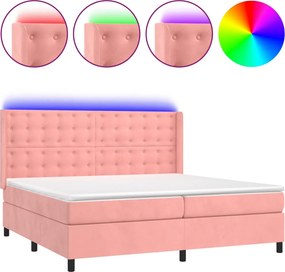 vidaXL rózsaszín bársony rugós és LED-es ágy matraccal 200x200 cm