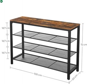 Cipőtároló polc 4 szintes, rusztikus barna 100x30x72cm