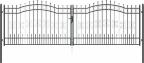 vidaXL Kerítéskapu Lándzsa Tetejével zárral Szürke 404 x 125 cm Acél
