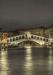 Poszter 29,7x42cm Nagy csatorna és Rialto híd éjszaka, Assaf Frank