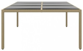 bézs polyrattan és edzett üveg kerti asztal 200 x 150 x 75 cm